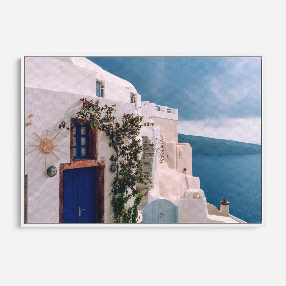 Obraz w ramie 120x80 - Urok Greckiej Wyspy - Santorini, Grecja - rama biała