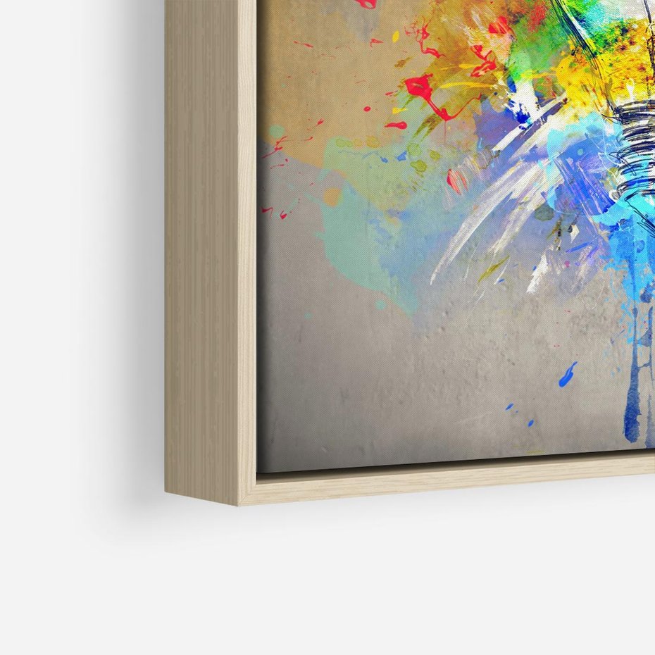 Obraz w ramie 50x50 - Kolory Kreatywnej Koncepcji - abstrakcyjna grafika, szkic żarówki - rama drewno