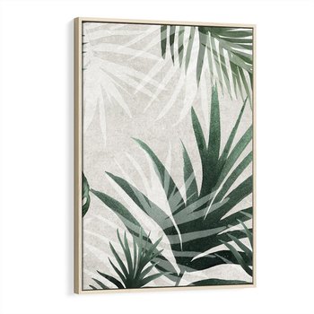 Obraz w ramie 80x120 - Tropikalne Akwarele - tropikalne liście, akwarela - rama drewno