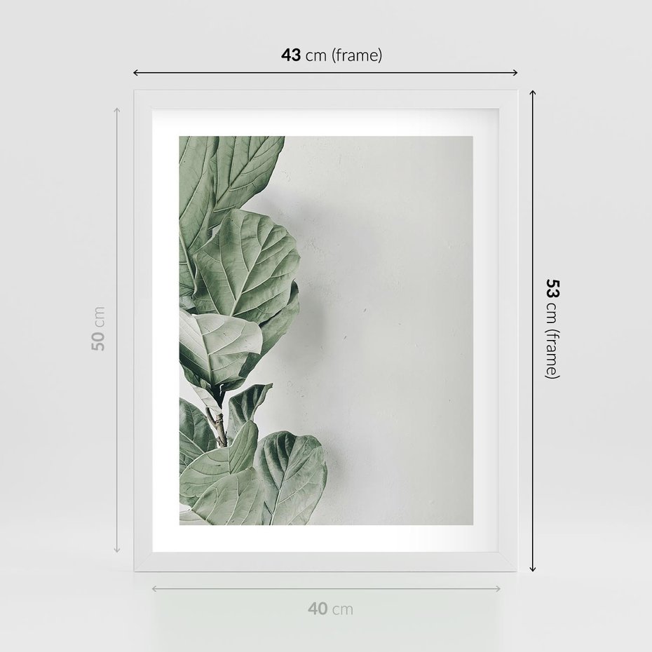 Plakat w ramie 40x50 - Minimalistyczna Harmonia: Zieleń Liści - zieone liście, kompozycja - rama biała
