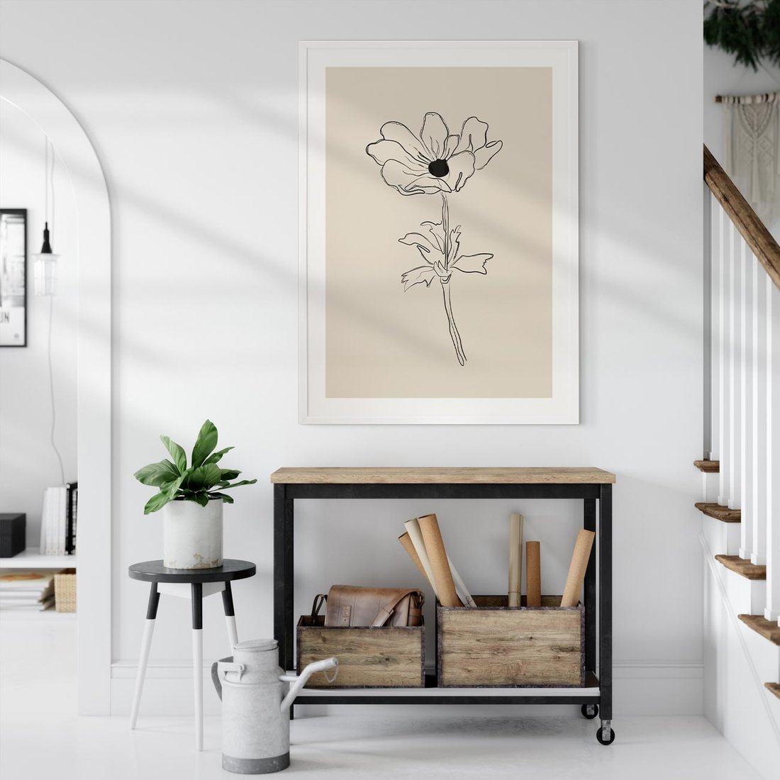 Plakat bez ramy 30x40 - Przenikający Dialog - szkic kwiatu, mnimalistyczny szkic