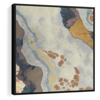 Obraz w ramie 50x50 - Melancholijne oddechy pędzla - abstrakcyjne formy, zgaszone kolory - rama czarna