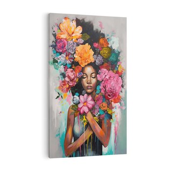 Obraz na płótnie 50x70 - Z Głową w Kwiatach - obraz olejny, sztuka nowoczesna