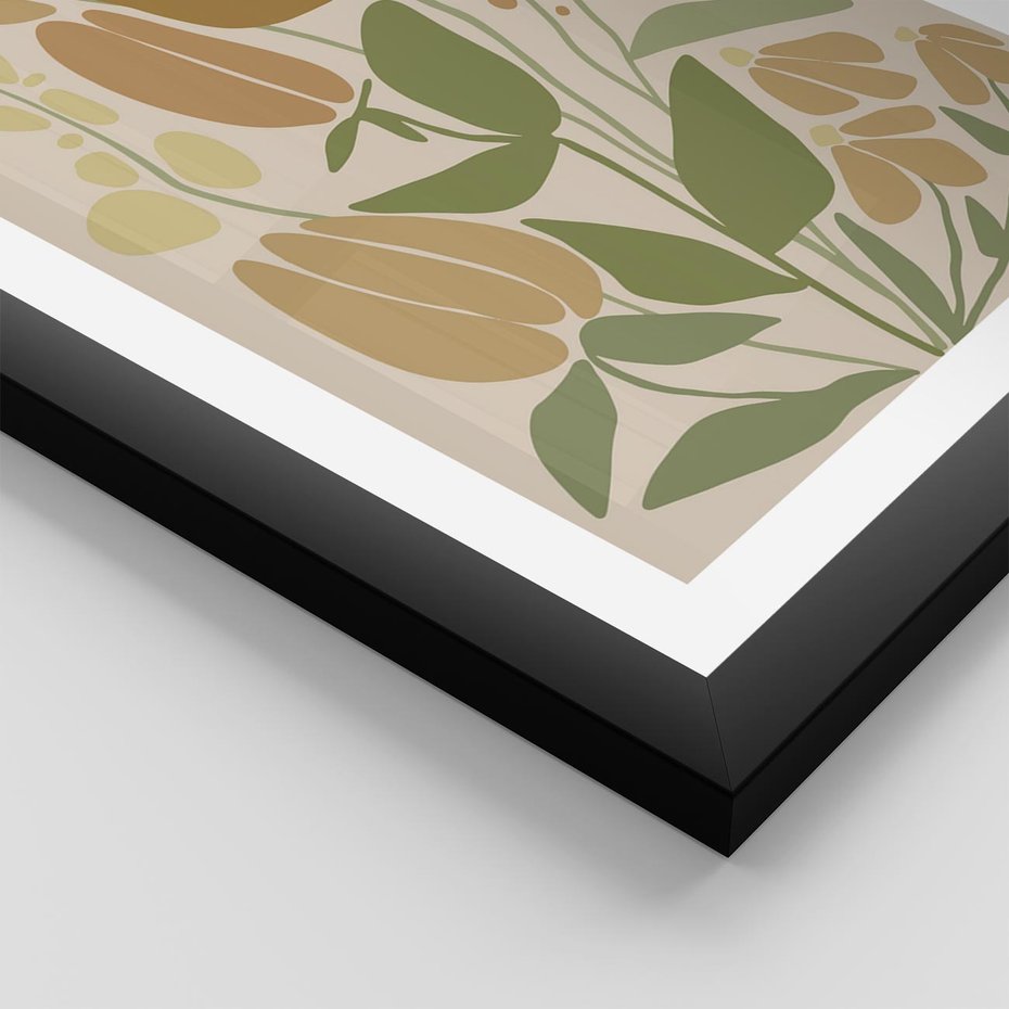 Plakat w ramie 50x70 - Beżowo i Roślinnie - nowoczesny plakat, roślinność - rama czarna