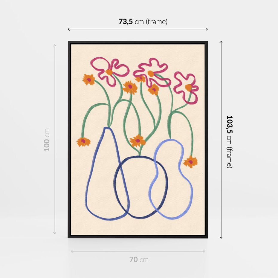 Obraz w ramie 70x100 - Migocące Pastelowe Impresje - minimalistyczny abstrakcyjny obraz, prymitywne kwiatki - rama czarna