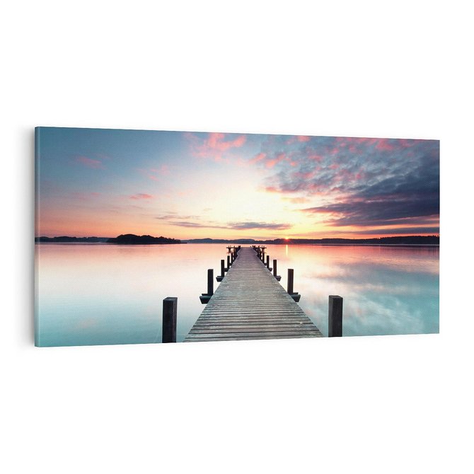 Obraz na płótnie 100x50 - Złote zachody słońca - jezioro, molo