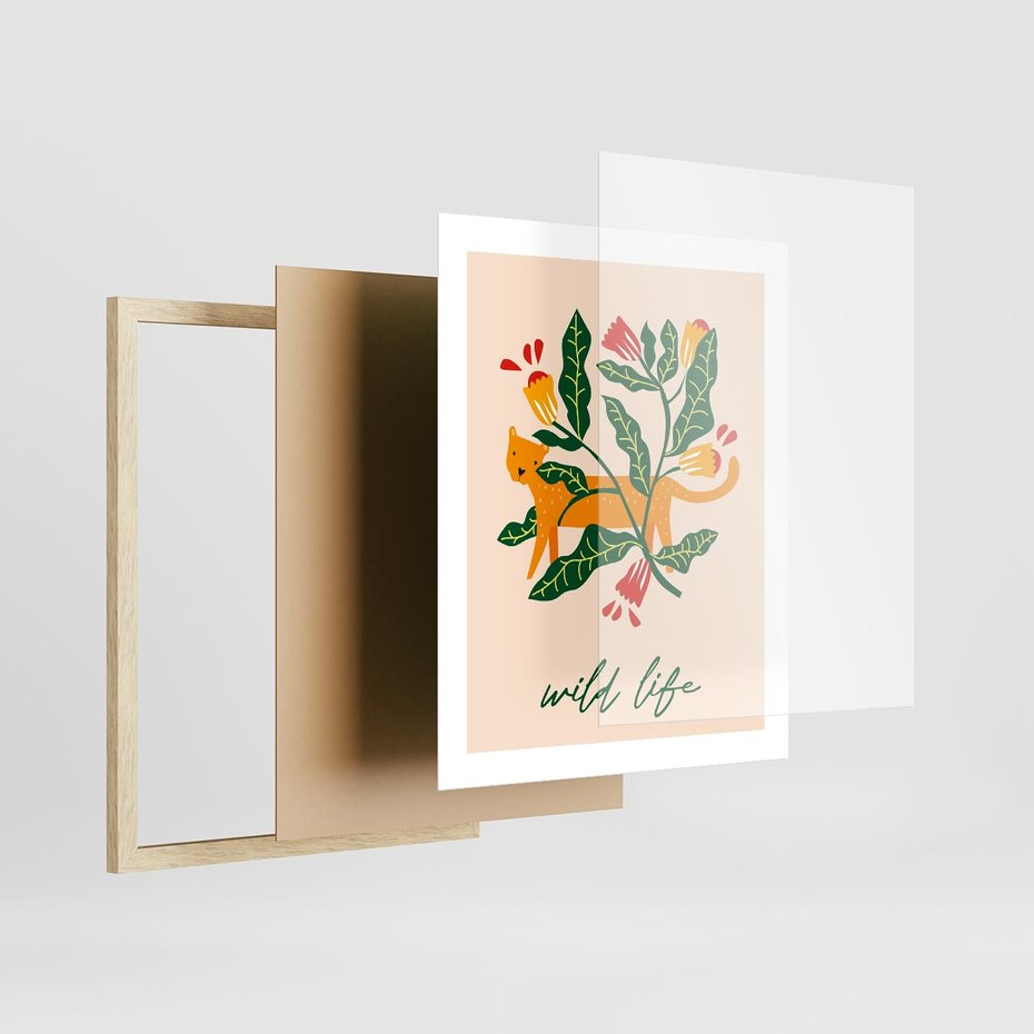 Plakat w ramie 40x50 - Tygrys w Kwiatach - tygrys, plakat - rama drewno