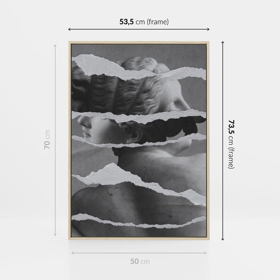 Obraz w ramie 50x70 - Kolaż z Antyczną Rzeźbą - antyczna rzeźba, kolaż ze zdjęć - rama drewno