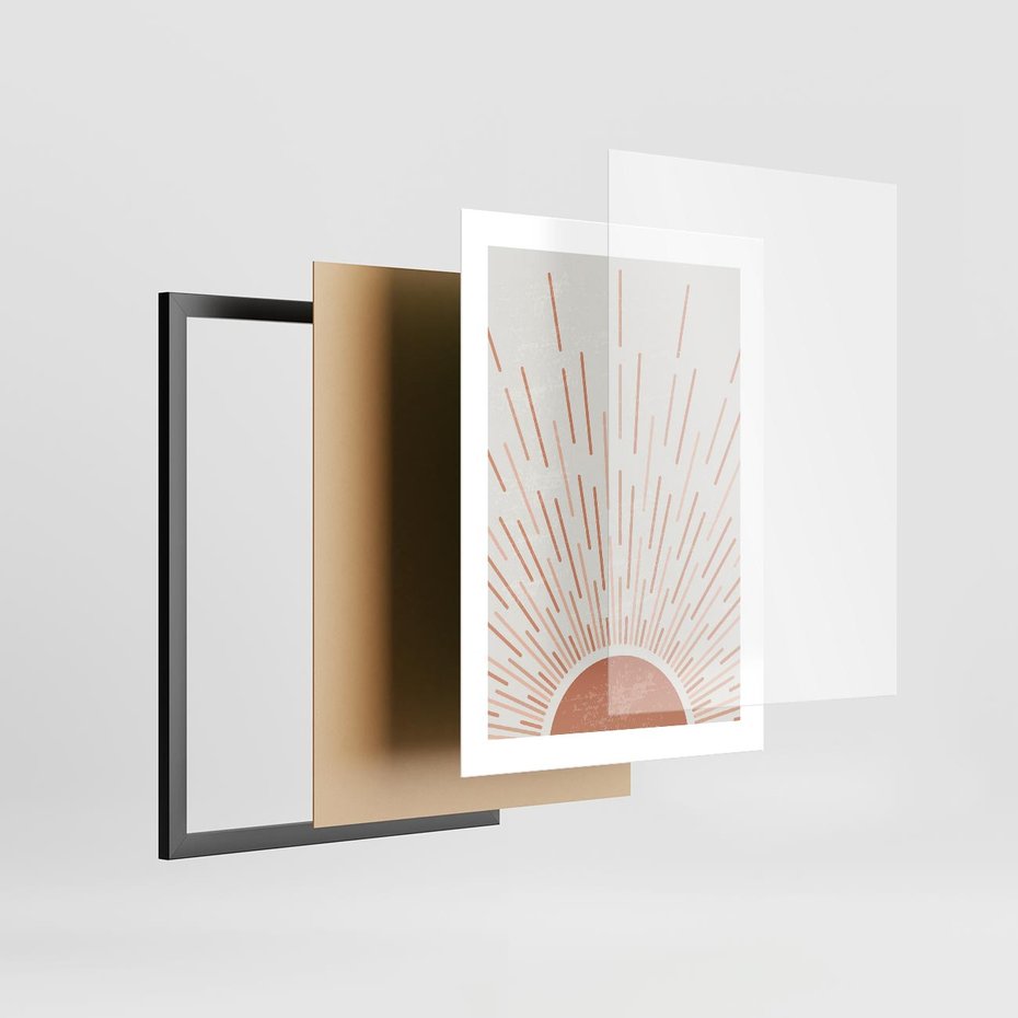 Plakat w ramie 30x40 - Słońce w Stylu Boho - słońce, grafika boho - rama czarna