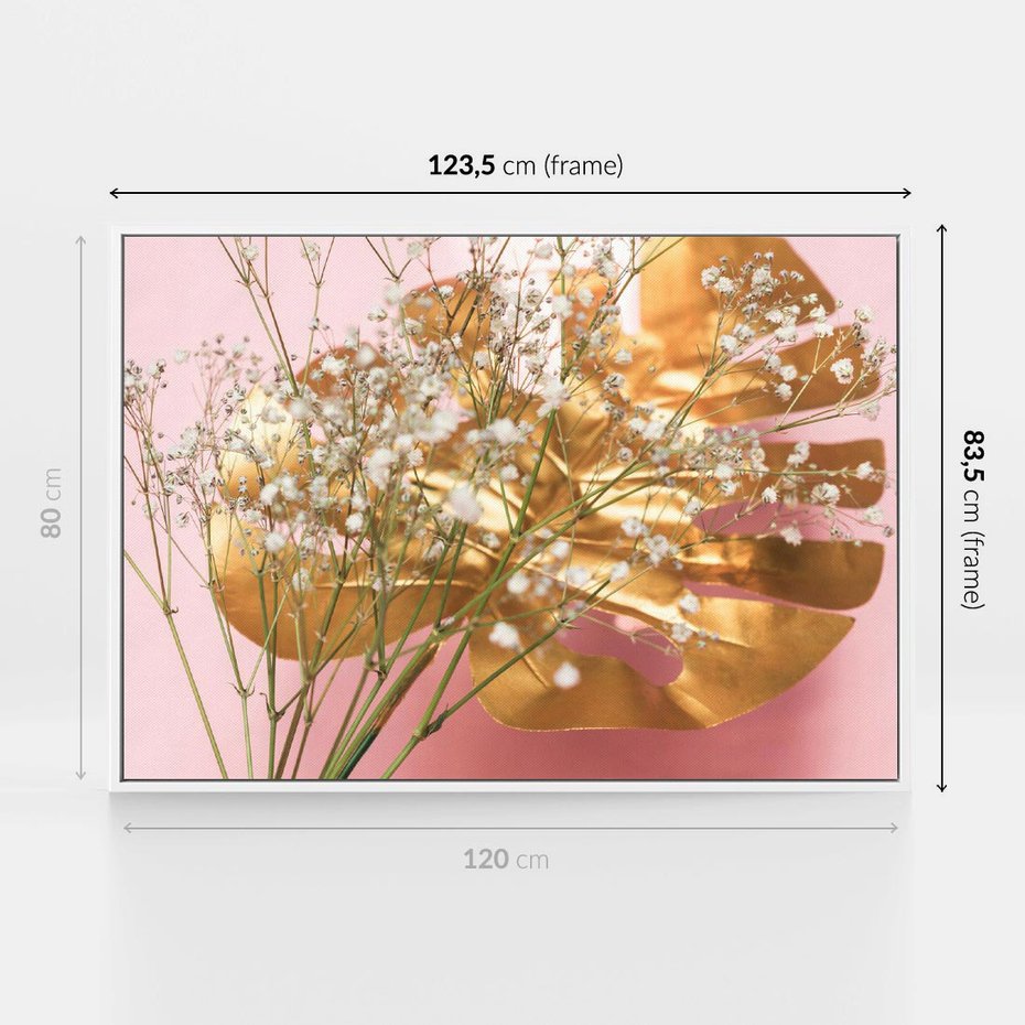 Obraz w ramie 120x80 - Blask Natury - złote, liście - rama biała