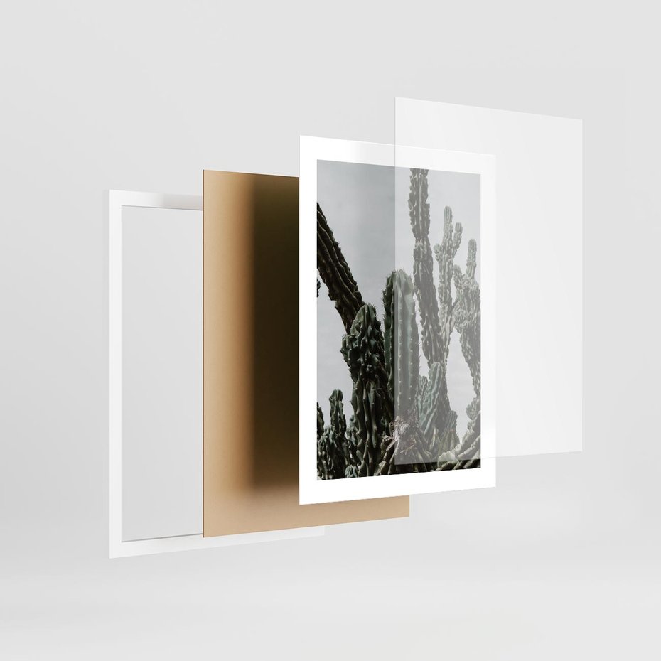 Plakat w ramie 30x40 - Boho oaza wśród kaktusów - kaktusy, pustynia - rama biała