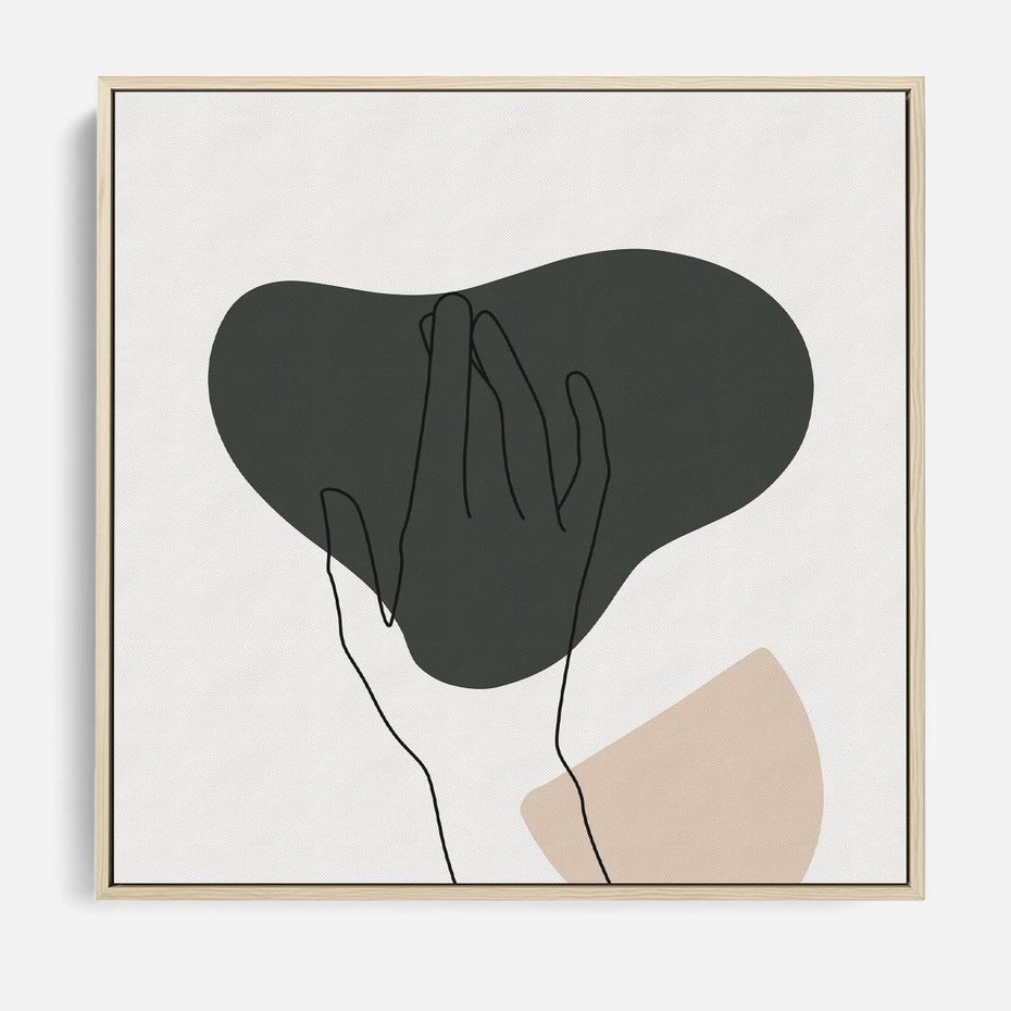 Obraz w ramie 50x50 - Bezczasowe Echo - szkic jedną linią, one line - rama drewno