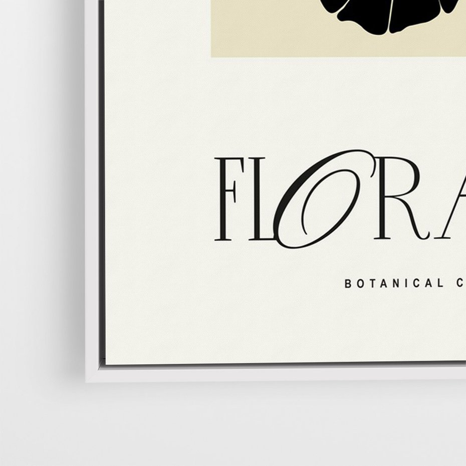 Obraz w ramie 80x120 - Podróż linii kwiatowego czasu - kwiaty, typografia - rama biała