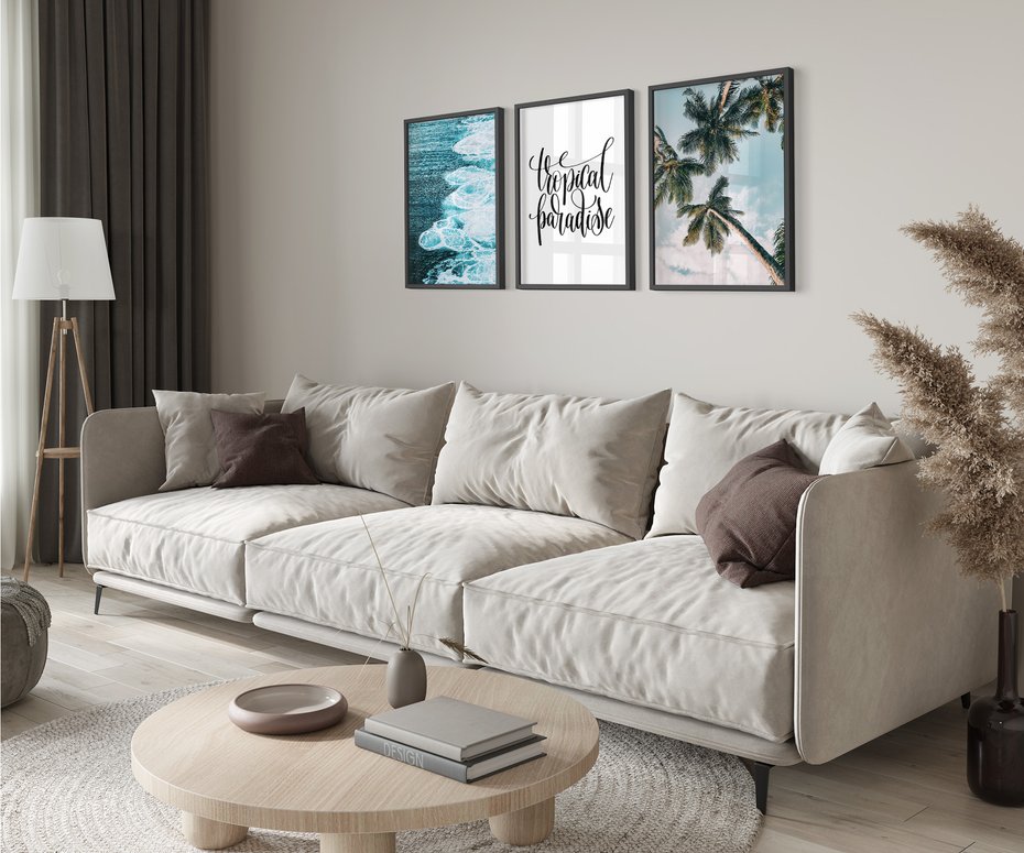 Zestaw obrazy w ramie 40x50 galeria - Tropikalny, napis, cytat, lato, podróż - rama czarna