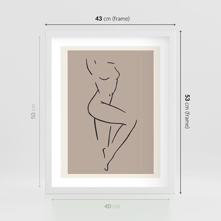 Plakat w ramie 40x50 - Zanikająca Wyobraźnia - mnimalistyczny akt, beżowa tonacja - rama biała