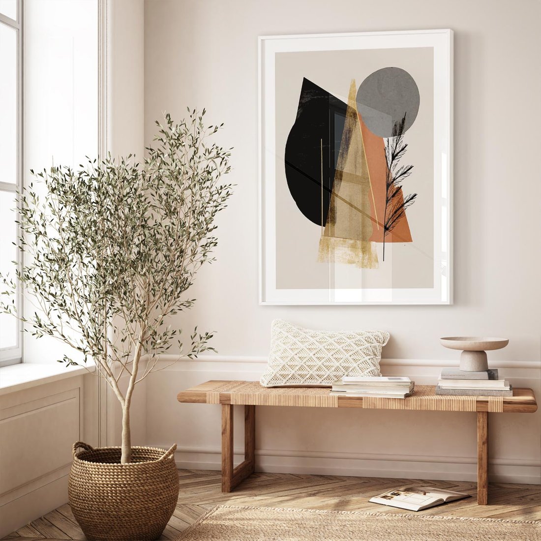 Plakat w ramie 50x70 - Wibracje Barw Ziemi - abstrakcyjny obraz, dziwne formy - rama biała