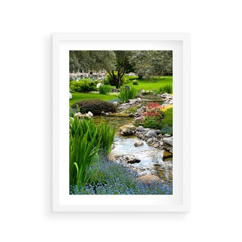 Plakat w ramie 40x50 - Ogródowy Strumyk - strumyk, ogród - rama biała