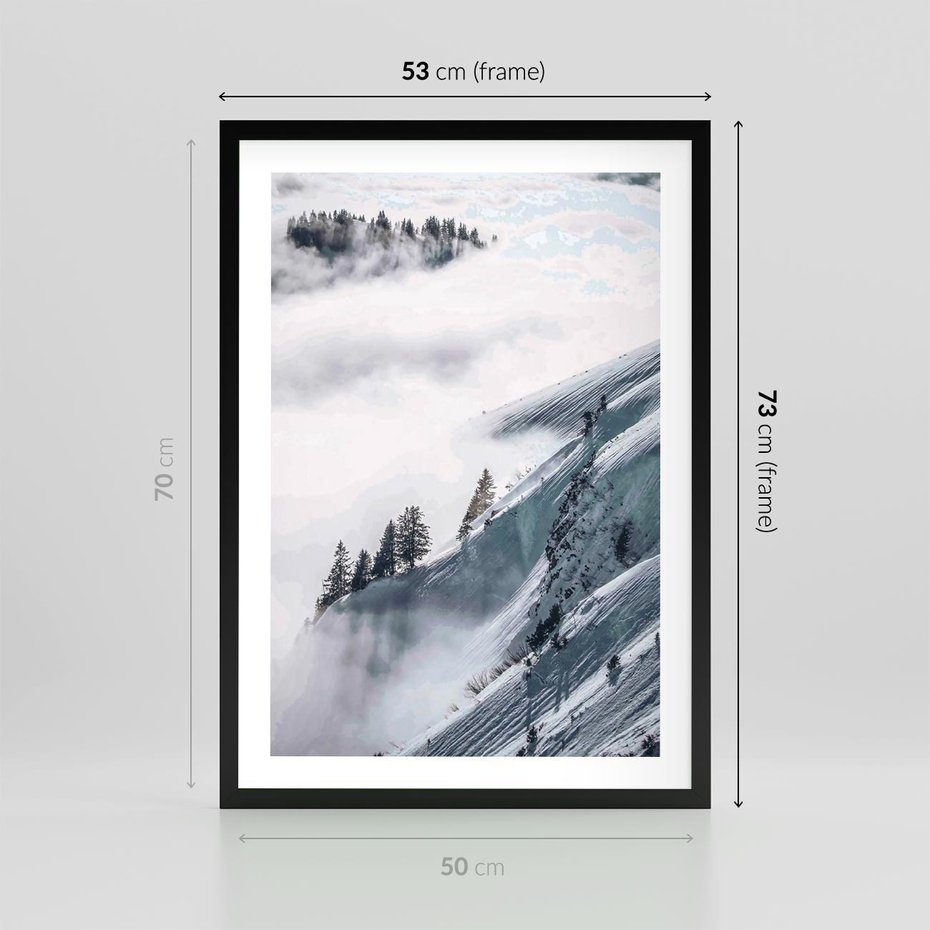 Plakat w ramie 50x70 - Czystość Natury - ośnieżone szczyty górskie, pejzaż - rama czarna