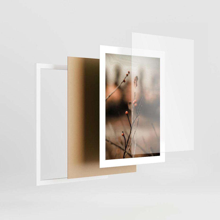 Plakat w ramie 30x40 - Jarzębina w Pejzażu - jesień, gałązka - rama biała