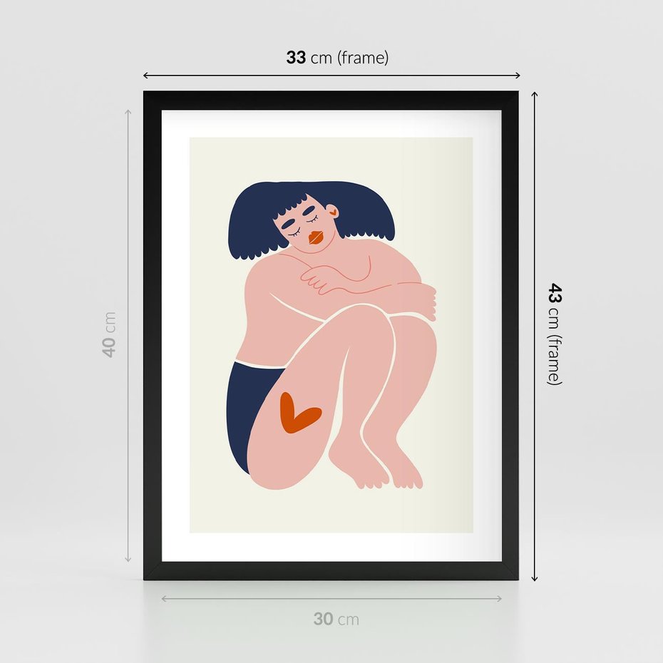 Plakat w ramie 30x40 - Melodia snów na płótnie - zakochana kobieta, graficzny obraz - rama czarna