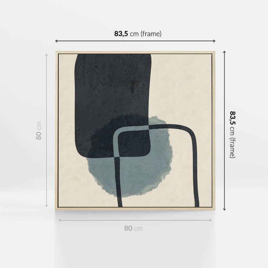 Obraz w ramie 80x80 - Migotliwe Refleksje - abstrakcyjne nieregularne kształty, minimalistyczny plakat - rama drewno