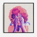 Obraz w ramie 50x50 - Kwiaty we Włosach - różowa postać, grafika - rama czarna
