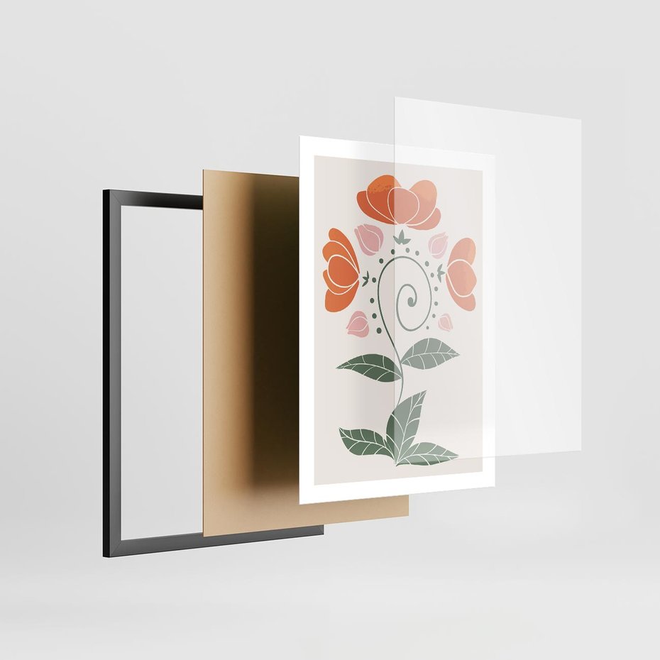 Plakat w ramie 50x70 - Migocące Kształty Kwiatów - kwiaty polne, plakat - rama czarna