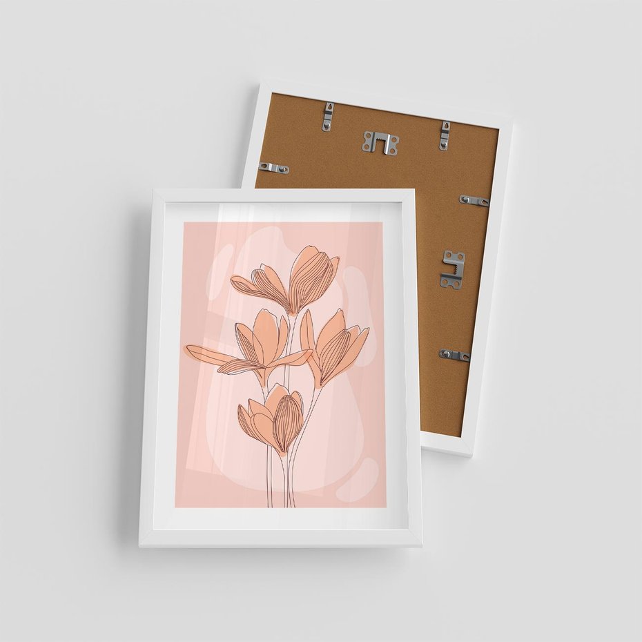 Plakat w ramie 30x40 - Przenikające Kształty - minimalistyczny plakat, pudrowe kwiaty - rama biała