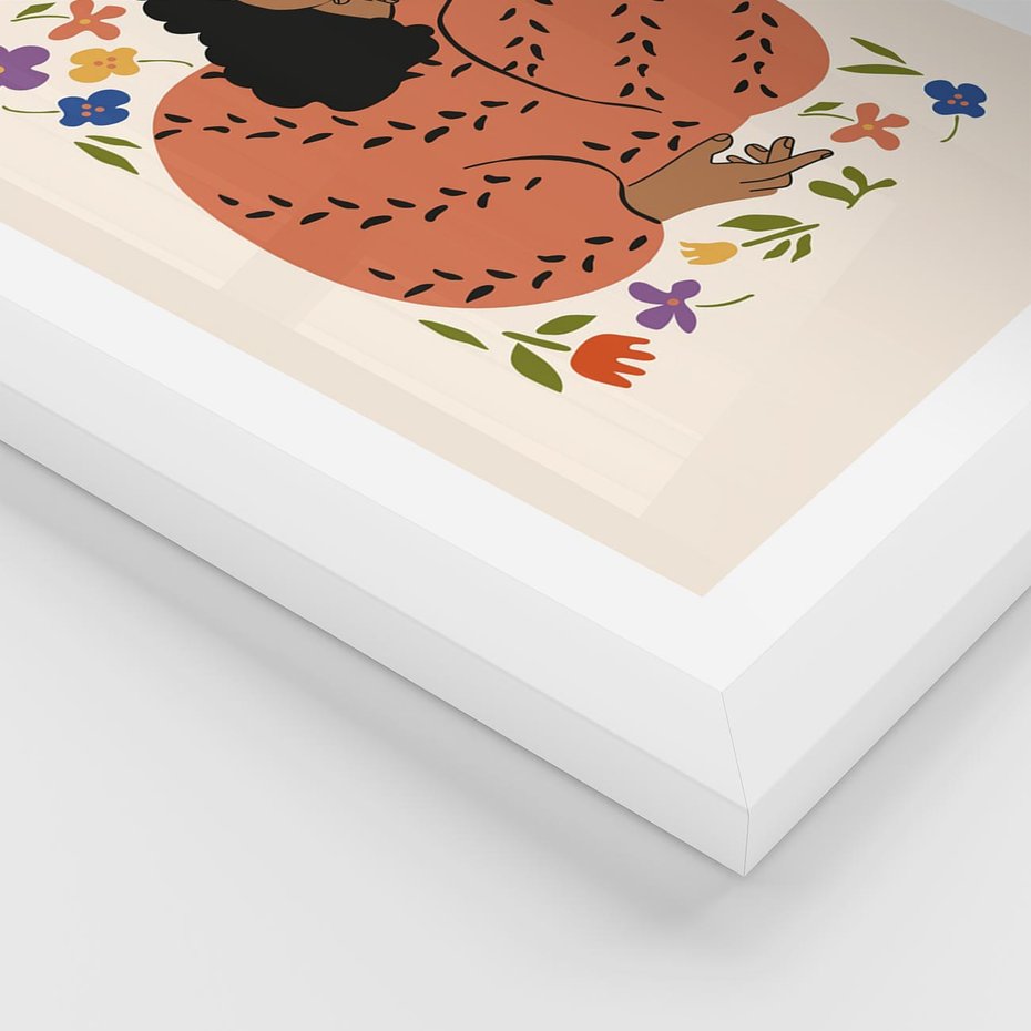 Plakat w ramie 30x40 - Rozplątane Emocje - nowoczesny plakat, kobieta otoczona kwiatami - rama biała