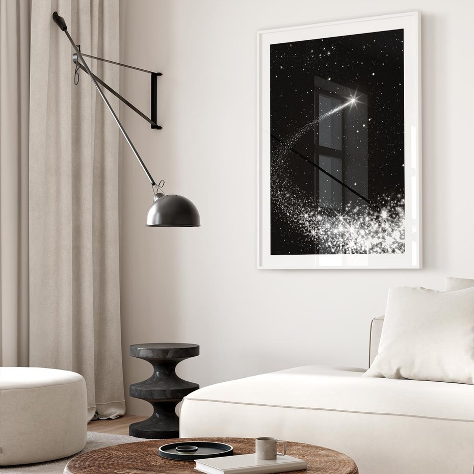 Plakat w ramie 30x40 - Kometa wśród gwiazd - kometa, gwiazdy - rama biała