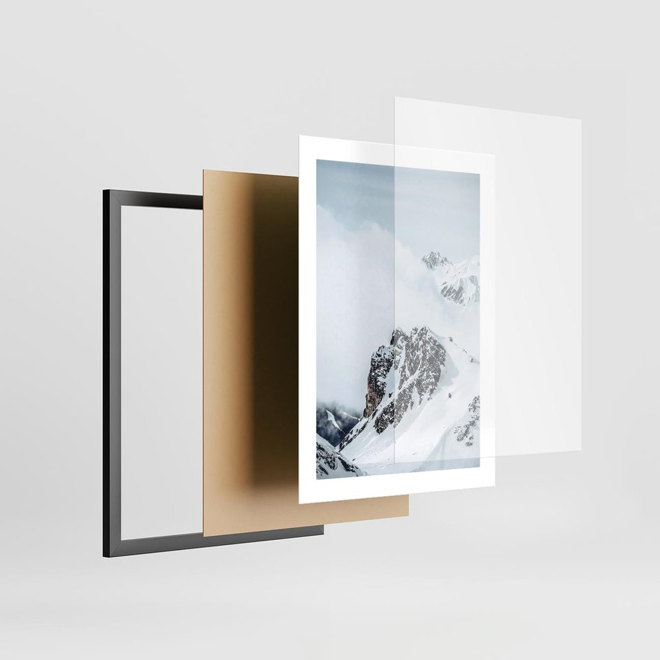 Plakat w ramie 30x40 - Górski Majestat - górskie szczyty pod śniegiem, górski krajobraz - rama czarna