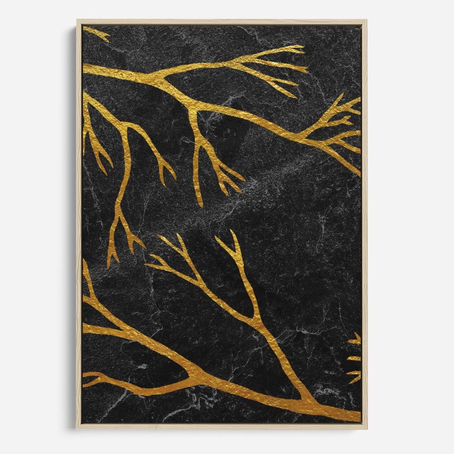 Obraz w ramie 50x70 - Marmurowe Drzewa Snu - złote gałęzie, drzewa - rama drewno