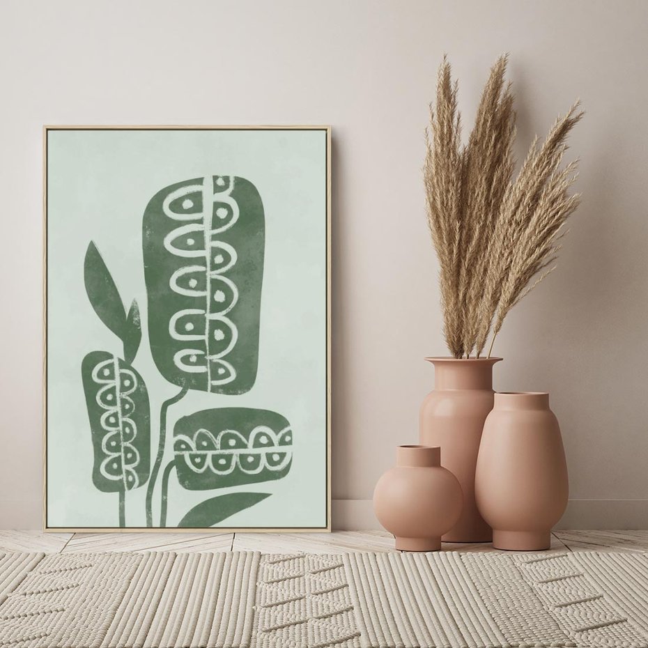 Obraz w ramie 70x100 - Nurtująca Zieleń - abstrakcyjny zielony motyw, skandynawski design - rama drewno