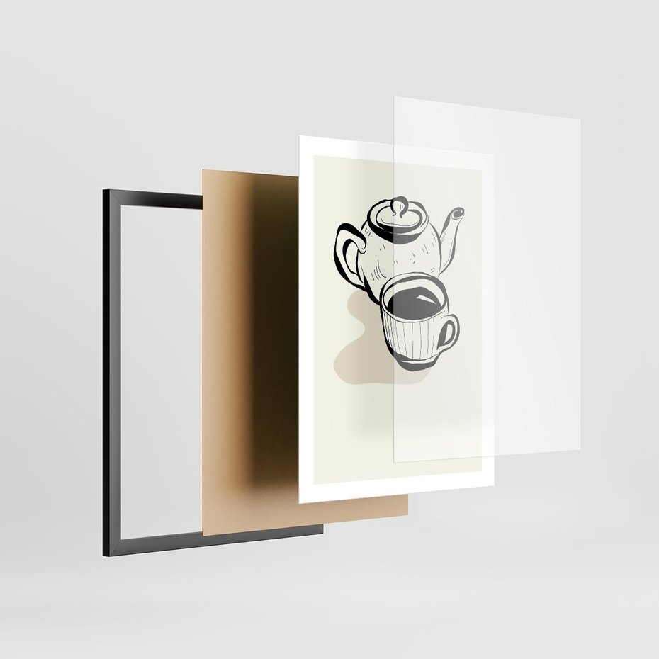 Plakat w ramie 50x70 - Kawa w Minimalistycznym Szkicu - grafika, szkic - rama czarna