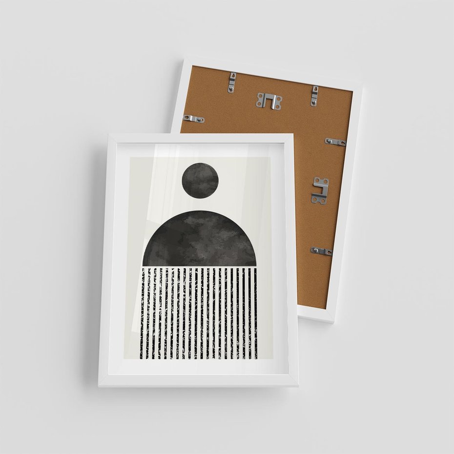 Plakat w ramie 30x40 - Księga Wibracji - abstrakcyjne czarno białe formy, minmalizm - rama biała