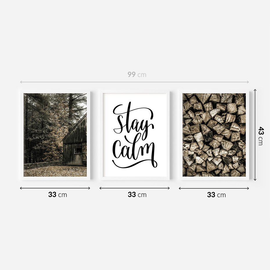 Zestaw obrazy w ramie 30x40 galeria - Spokój, cytat, typografia, rustykalny - rama biała