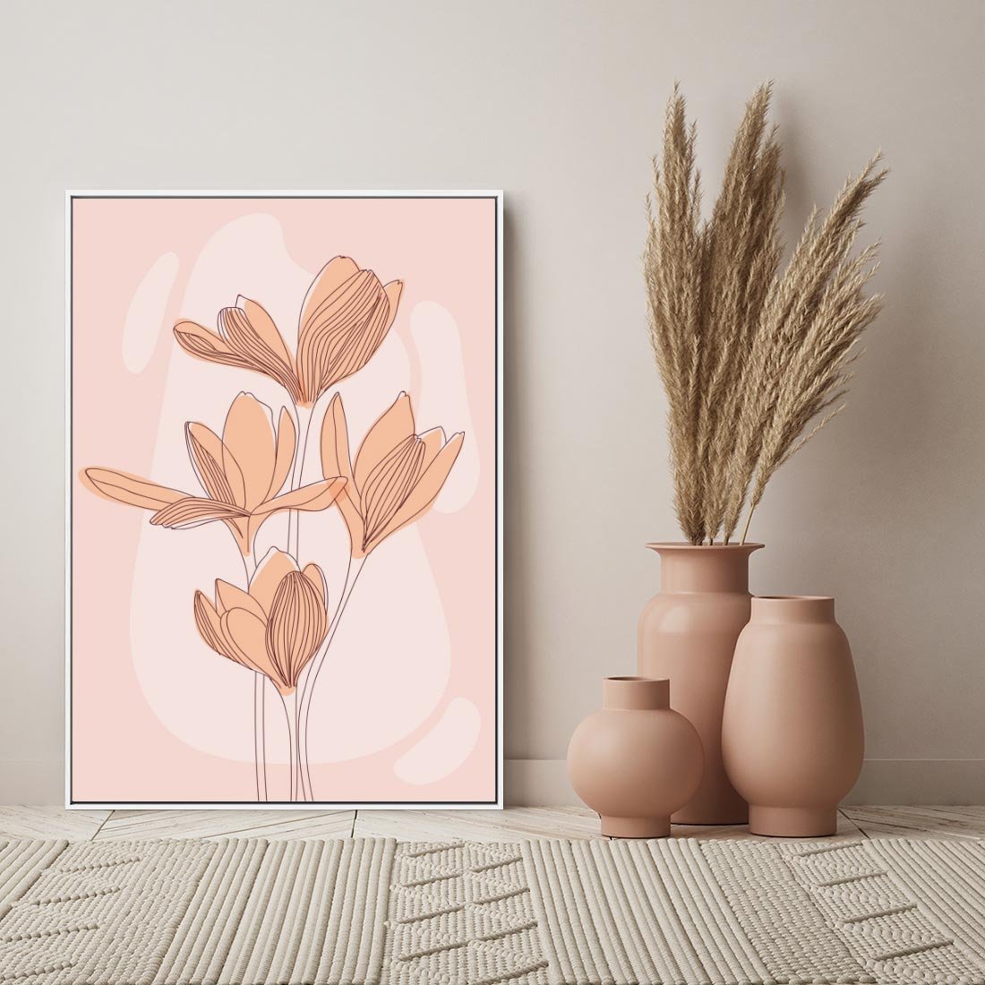 Obraz w ramie 80x120 - Przenikające Kształty - minimalistyczny plakat, pudrowe kwiaty - rama biała