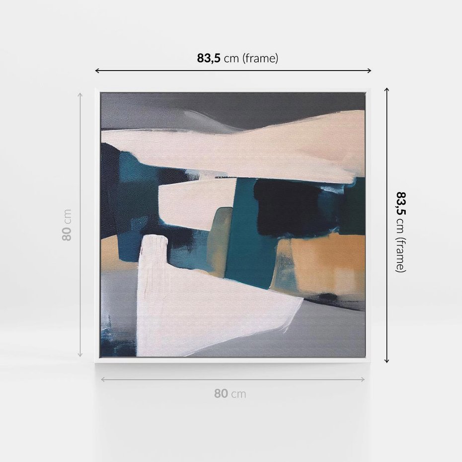 Obraz w ramie 80x80 - Turkusowe Maźnięcia - obraz, abstrakcja - rama biała