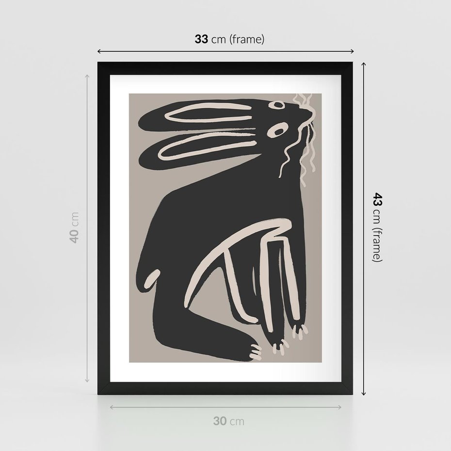 Plakat w ramie 30x40 - Konturujące Struktury - skandynawska sztuka, królik - rama czarna