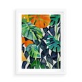 Plakat w ramie 50x70 - Tropikalne Pragnienia - akwarela, liście tropikalne - rama biała