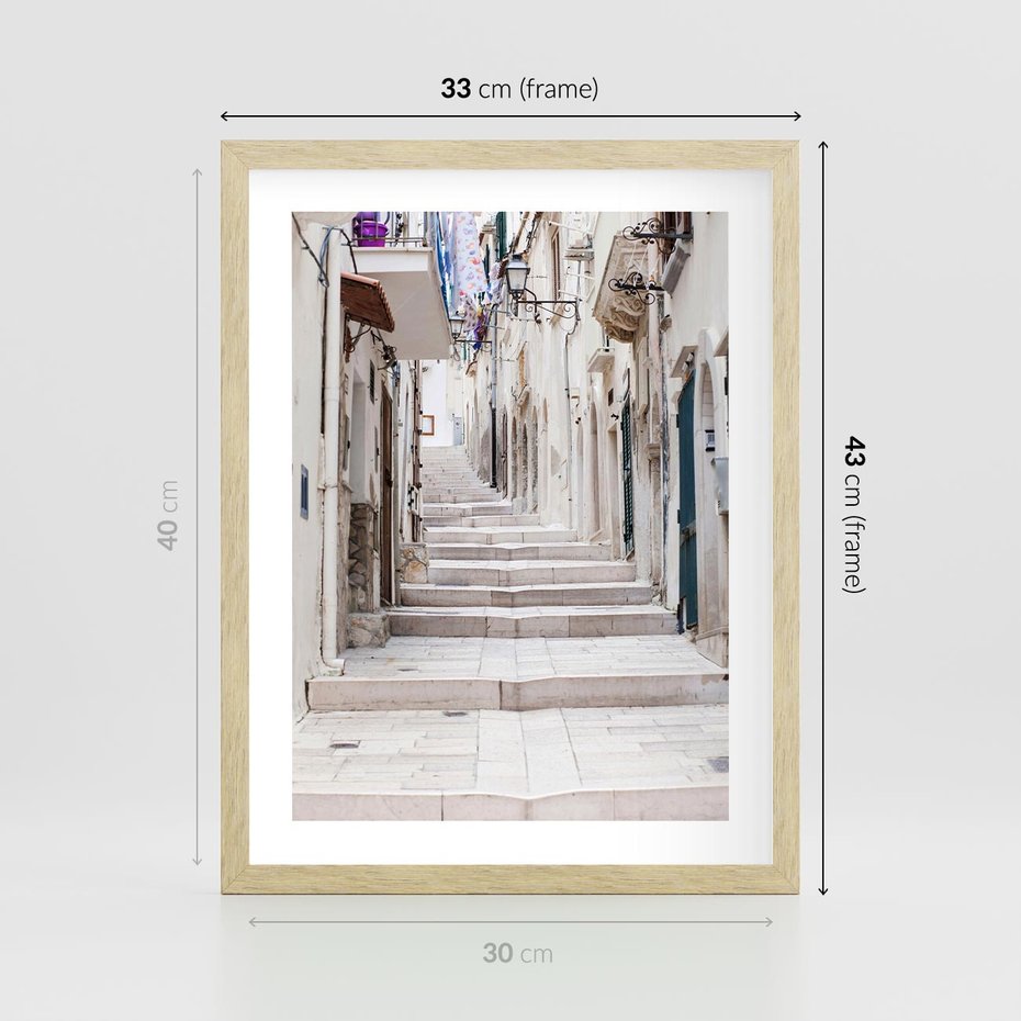 Plakat w ramie 30x40 - Urokliwa uliczka w perspektywie - uliczka, perspektywa - rama drewno