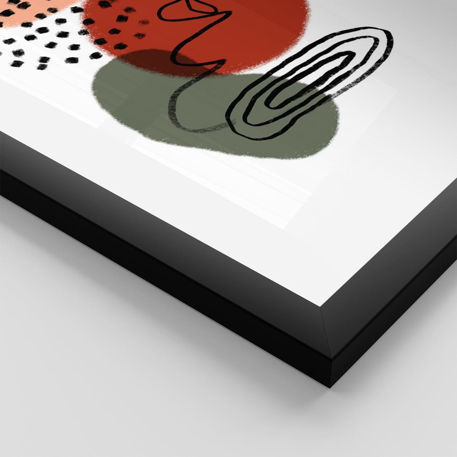 Plakat w ramie 30x40 - Boho w Brązie - abstrakcyjna sztuka, boho kształty - rama czarna