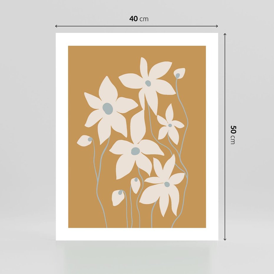 Plakat bez ramy 40x50 - Kwiatowy Spektakl - minimalistyczne kwiaty, na pomarańczowym tle