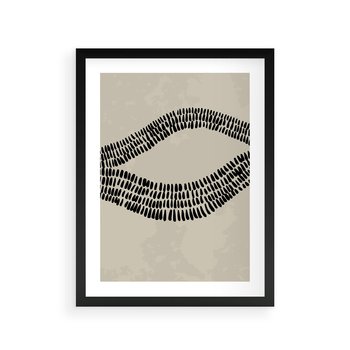 Plakat w ramie 40x50 - Kontury Ewolucji Materii - boho plakat, czarne kropki kreski - rama czarna
