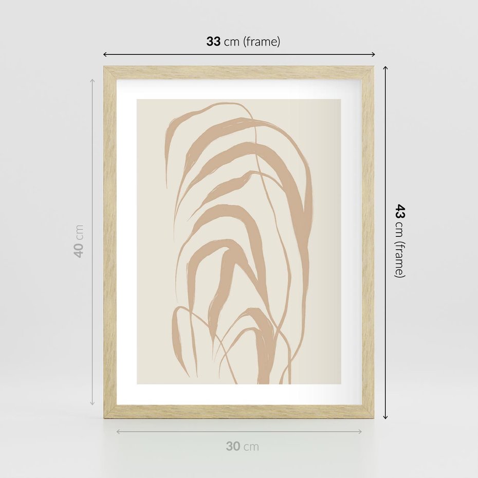 Plakat w ramie 30x40 - Formy Nowoczesności - minimalistyczny plakat, liście palmy - rama drewno