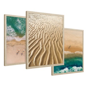 Zestaw obrazy w ramie 50x70 galeria - Plaża, boho, wakacje, morze - rama drewno