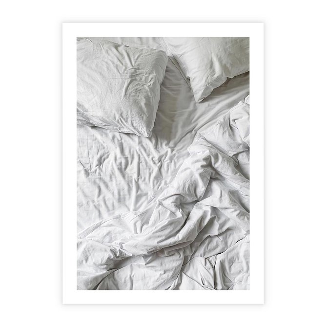 Plakat bez ramy 30x40 - Biała Pościel na Łóżku - biała pościel, łóżko
