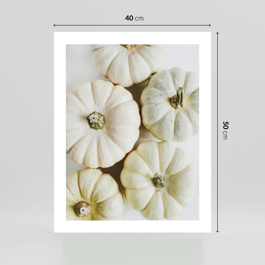 Plakat bez ramy 40x50 - Jesienne Dynie: Delikatna Kompozycja - białe dynie, jasna kompozycja