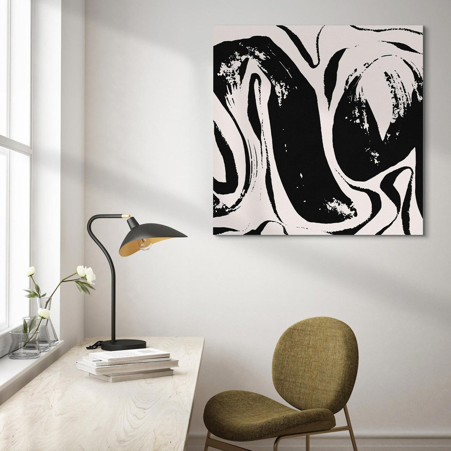 Obraz na płótnie 60x60 - Wibracje w ciemnościach duszy - czarno biała abstrakcja, nieregularne rozmyte linie