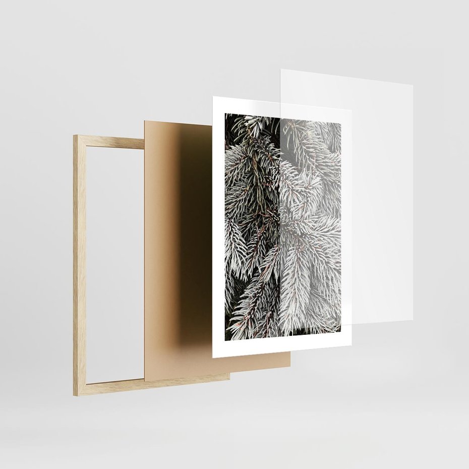 Plakat w ramie 30x40 - Cisza Zimowej Natury - zima, iglaste gałązki - rama drewno